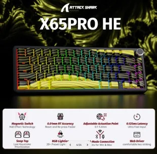 Attack Shark Magnetico X65PRO HE Inalámbrico Negro