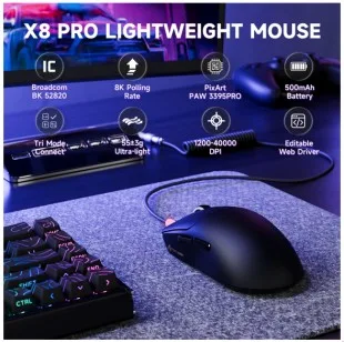 Attack Shark X8 PRO 8K WIRED+2.4G+BT Negro