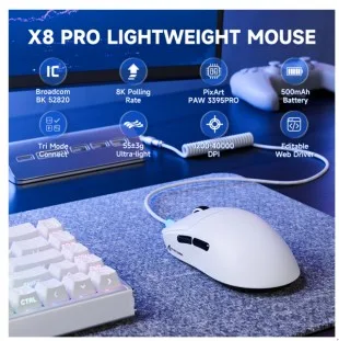 Attack Shark X8 PRO 8K WIRED+2.4G+BT Blanco